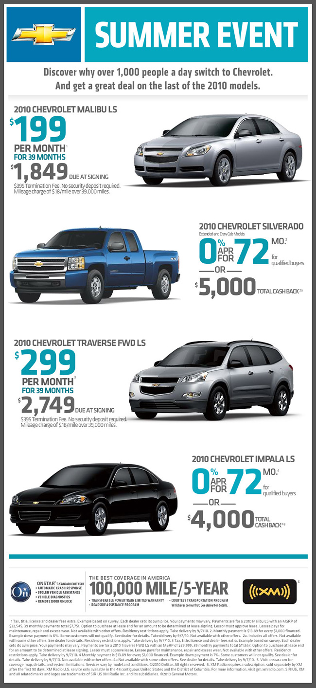 Chevrolet Summer Lease Deals on 2010 Models
